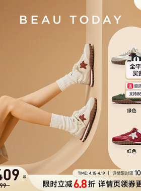 BeauToday德训鞋女款红色阿甘鞋新款春季平底运动鞋休闲板鞋子女
