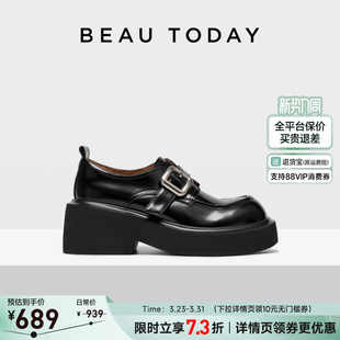 女款 真皮单鞋 春季 女复古增高鞋 英伦风小皮鞋 BeauToday厚底乐福鞋