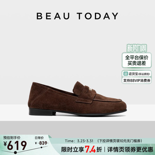 复古一脚蹬浅口单鞋 英伦风小皮鞋 女平底春季 BeauToday真皮乐福鞋