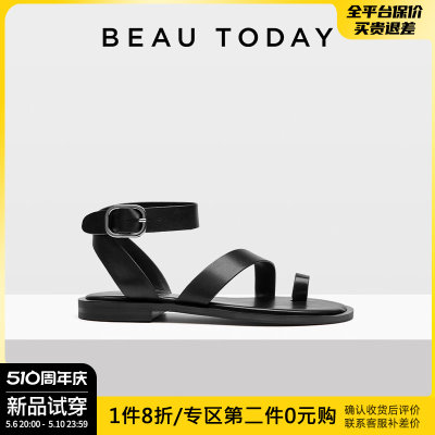 BeauToday平底真皮时装凉鞋