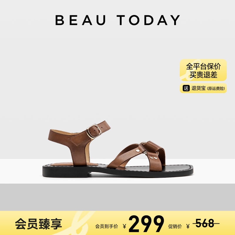 【清仓款】BeauToday罗马凉鞋女款外穿真皮平底凉鞋时装凉鞋海边