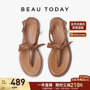 女款 夹趾棕色罗马凉鞋 夏季 2025新款 女平底 夹脚凉鞋 BeauToday凉鞋