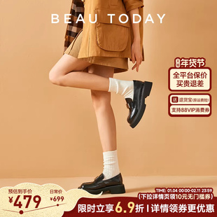 BeauToday爵士徽章厚底乐福鞋女春季新款英伦风小皮鞋真皮单鞋