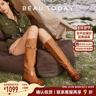 【明星同款】BeauToday骑士靴女长筒靴新款高筒靴美拉德风长靴
