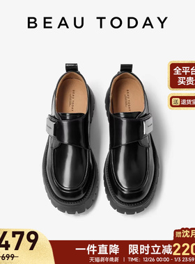 BeauToday黑色乐福鞋女2025新款真皮轻量英伦风小皮鞋厚底单鞋子