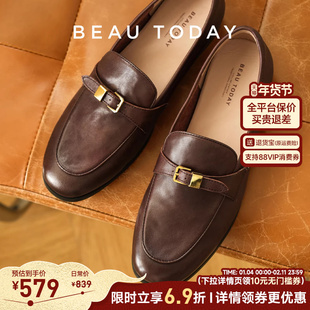 BeauToday乐福鞋女款秋季2025新款英伦风低跟女士真皮软皮小皮鞋