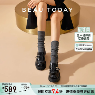 女款 厚底鞋 春季 女真皮黑色单鞋 英伦风小皮鞋 BeauToday厚底乐福鞋