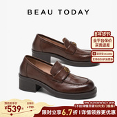 女款 2026新款 春miu系小皮鞋 BeauToday山茶花乐福鞋 英伦风厚底单鞋