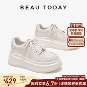 女内增高单鞋 女款 春季 BeauToday厚底小白鞋 休闲鞋 白色板鞋 老爹鞋