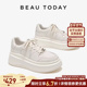 女内增高单鞋 女款 春季 BeauToday厚底小白鞋 休闲鞋 白色板鞋 老爹鞋