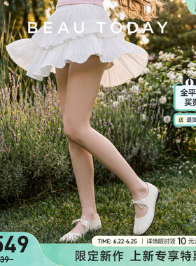 BeauToday白色玛丽珍鞋女2026新款夏季平底浅口单鞋女羊皮芭蕾鞋