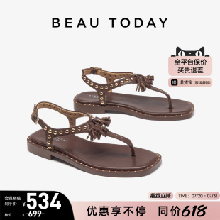 新款 女款 罗马凉鞋 BeauToday平底凉鞋 时装 BT法式 2025春季 凉鞋