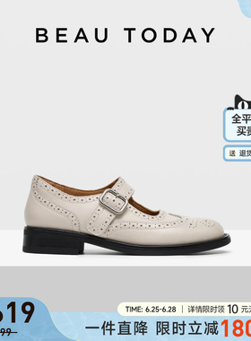 BeauToday白色玛丽珍鞋女2026夏季新款布洛克雕花女鞋miu系小皮鞋