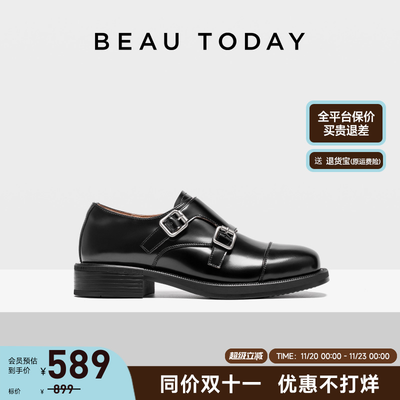 Beautoday舒适真皮粗跟乐福鞋