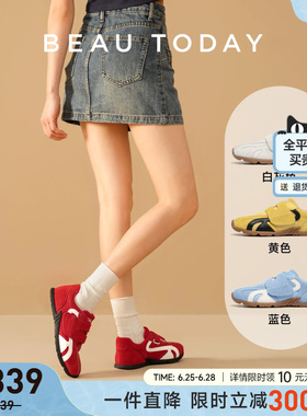 BeauToday多巴胺光谱复古德训鞋女红色透气阿甘鞋休闲运动鞋子女