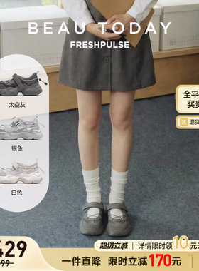 BeauToday厚底玛丽珍鞋女2026新款夏季灰色老爹鞋增高运动休闲鞋