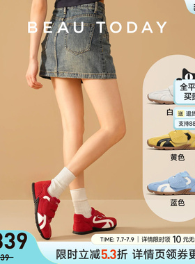 BeauToday多巴胺光谱复古德训鞋女红色透气阿甘鞋休闲运动鞋子女