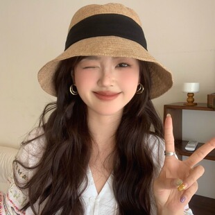 2025新款亚麻渔夫帽子女夏季可折叠大檐遮阳帽韩版显脸小防晒盆帽