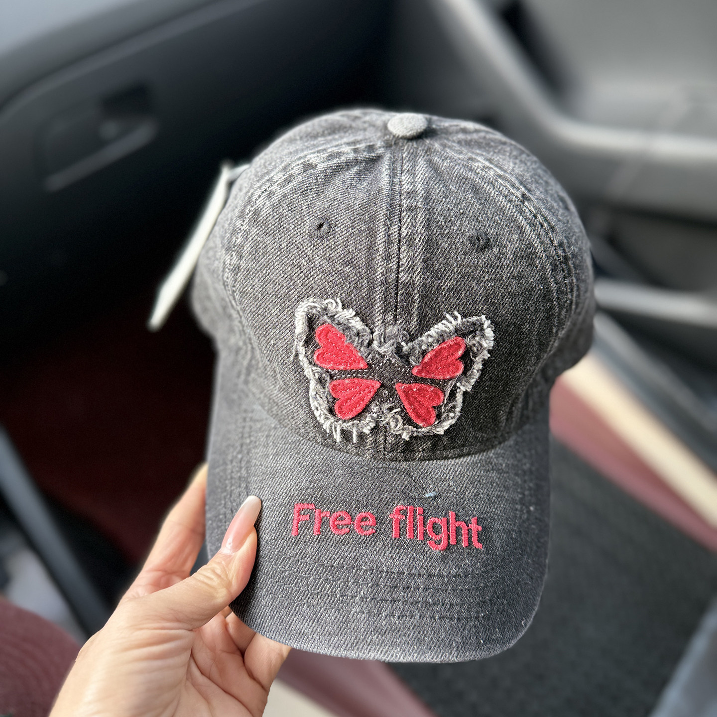 韩版蝴蝶刺绣牛仔棒球帽子女四季款显脸小遮阳帽休闲百搭鸭舌帽潮