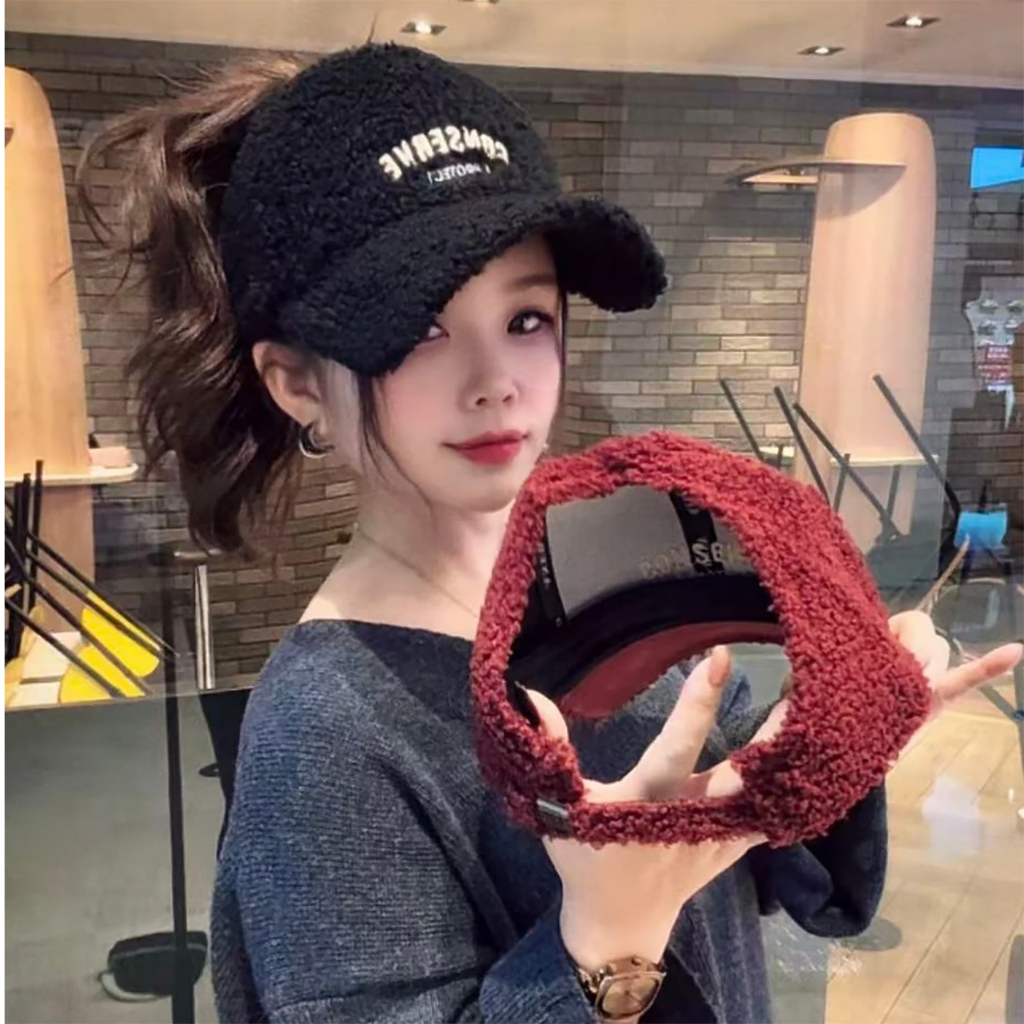 加大加宽颗粒绒棒球帽子女秋冬耳罩保暖显脸小百搭空顶网红鸭舌帽