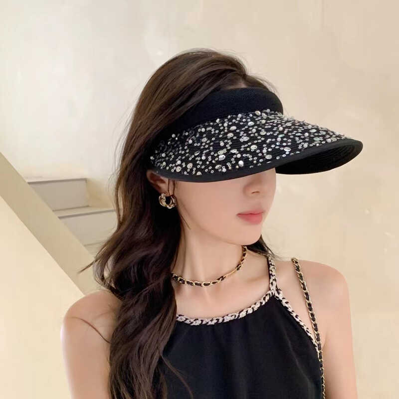 夏天草编空顶帽子女日系沙滩防紫外线出游防晒帽户外大帽檐太阳帽