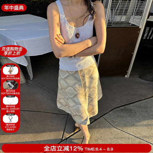 Sesaar赛萨 26新款Zora索拉半裙印花褶饰A字半身裙显瘦短裙百搭女