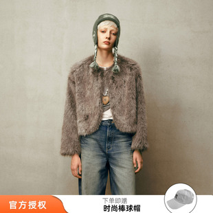 tokokkino 2025新款环保狐狸毛渐变暖灰色休闲长袖外套M星店