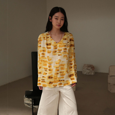 Sesaar赛萨 2025新款Lira利拉衬衫日本V领宽松夏季黄色廓形上衣