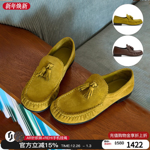 26春夏新款 浅口皮鞋 圆头平底休闲鞋 饰褶皱乐福鞋 女 流苏装 unfolio