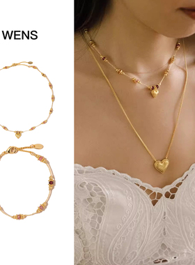 Wens彩石吊坠叠戴项链