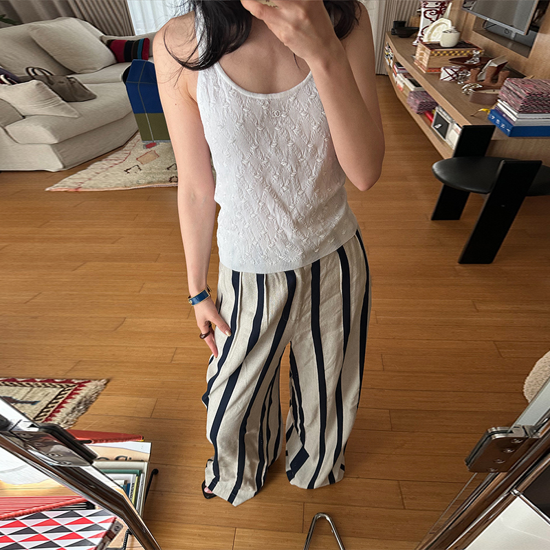 Sesaar赛萨 25新款Fabie法比亚长裤亚麻条纹阔腿裤休闲长裤百搭女