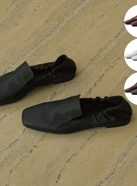 faytobe 26新款气质方头乐福鞋软底单鞋复古通勤一脚蹬小皮鞋女