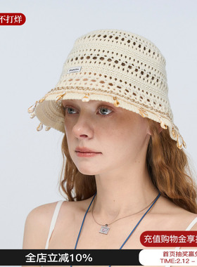 Blingkolio不另可镂空针织吊坠渔夫帽遮阳帽子大帽檐
