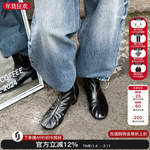 现货homework atelier 2025新款圆头女拉链短靴低粗跟袜