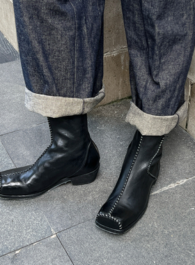 王鹤棣同款AFFLATUS3 2025新款手工雾绒马皮短靴鞋子水洗靴子女