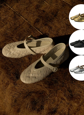 faytobe玛丽珍26新款松弛罗马舒适平底鞋一字扣浅口编织单鞋女