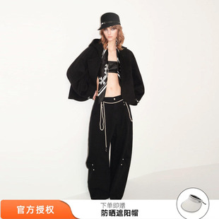 显瘦裤 nana同款 子 拖地阔腿裤 黑色柳丁手缝弯刀裤 tokokkino 26新款