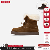 cotemp 25秋冬新款 休闲羊毛中筒靴厚底防滑雪地靴系带加绒靴子女