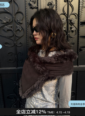 hot holy heart26新款爻围巾双面多戴法毛绒进口环保超纤皮革围脖