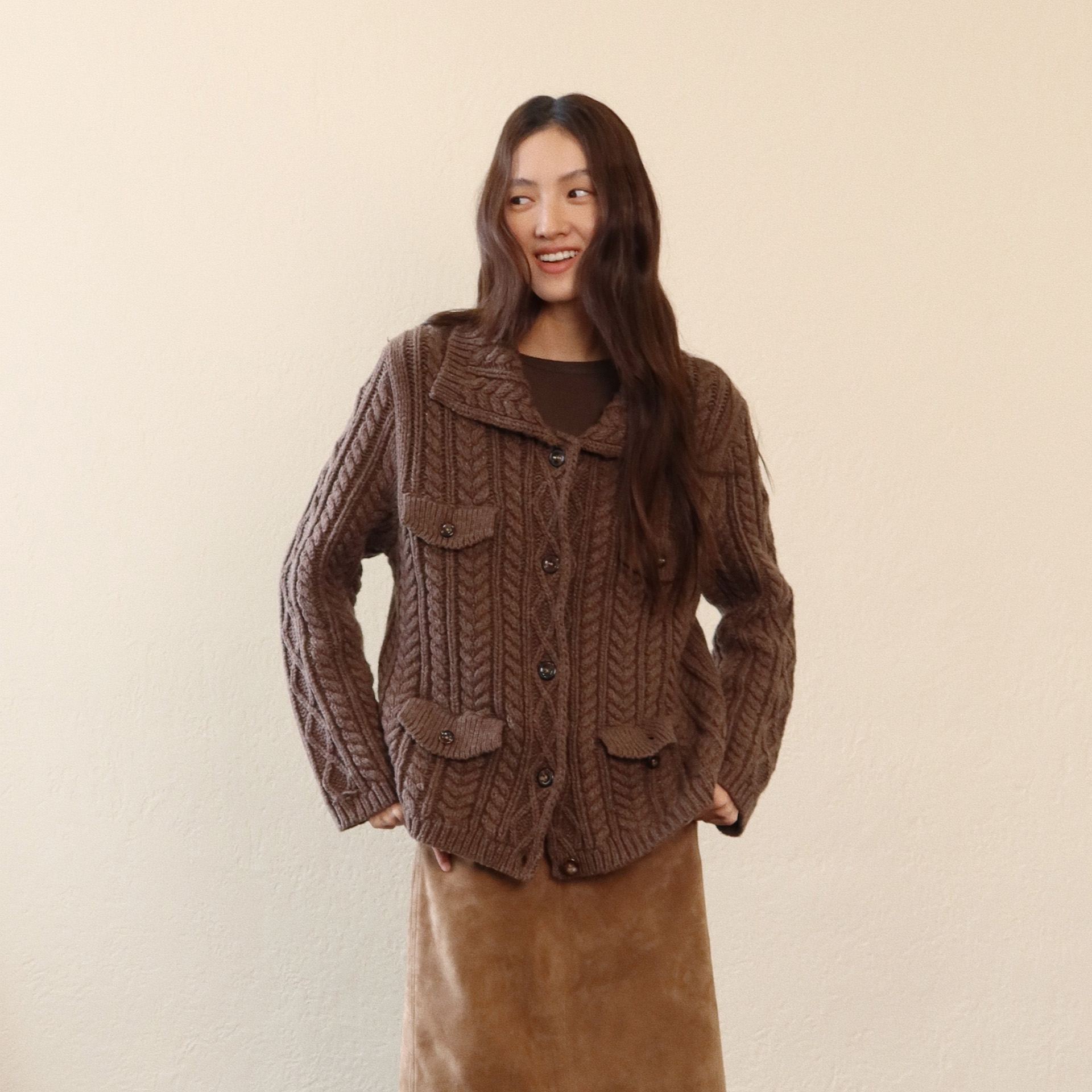 sesaar赛萨环保羊毛混纺开衫外套