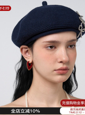 Blingkolio不另可 25新款蓝色蝴蝶结贝雷帽M星店