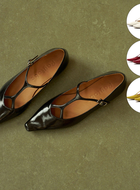 faytobe 26夏季新款法式Y字扣玛丽珍鞋气质尖头浅口女巫单鞋女