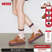 echo 扣饰厚底毛毛全包勃肯鞋 lost 圆头一脚蹬皮带扣平底鞋