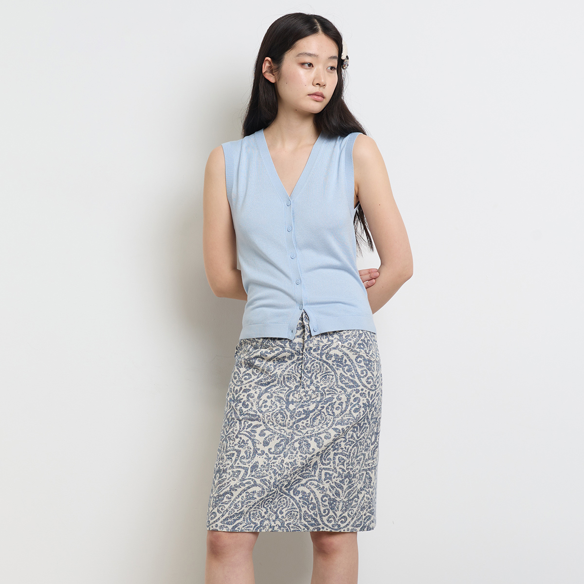 Sesaar赛萨 2025新款Ladiva拉迪瓦半裙提花夏季肌理亚麻直筒裙