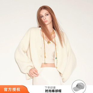 tokokkino 26春夏新款soft arc弧形立领羊毛开衫v领毛衣外套显瘦