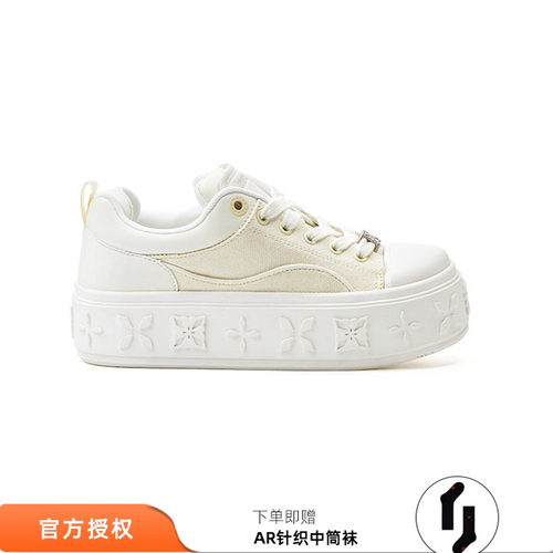 TRAPAR_WAVES 25新款浮雕帆布鞋白色厚底鞋时尚休闲鞋百搭鞋子女