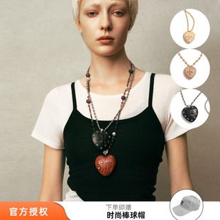 tokokkino 2026新款重工复古繁星爱心木头长款项链木质百搭毛衣链