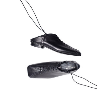 homework atelier手工牛皮复古方头绑带两穿系带单鞋檀木黑色皮鞋