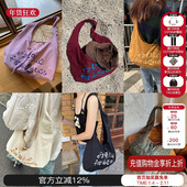 TAVN 字母小花帆布袋斜挎单肩包彩色印花圆弧包百搭帆布包女M星店