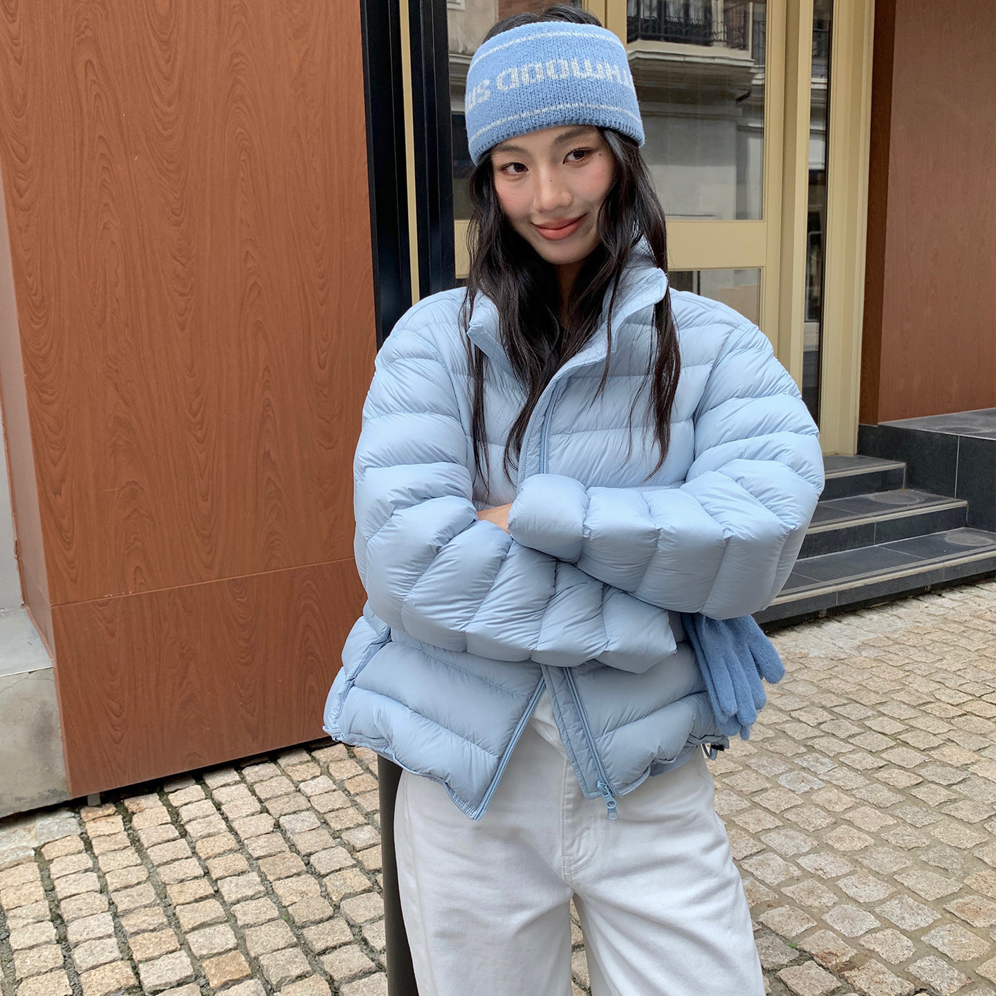 95白鸭绒轻薄排骨立领短款羽绒服